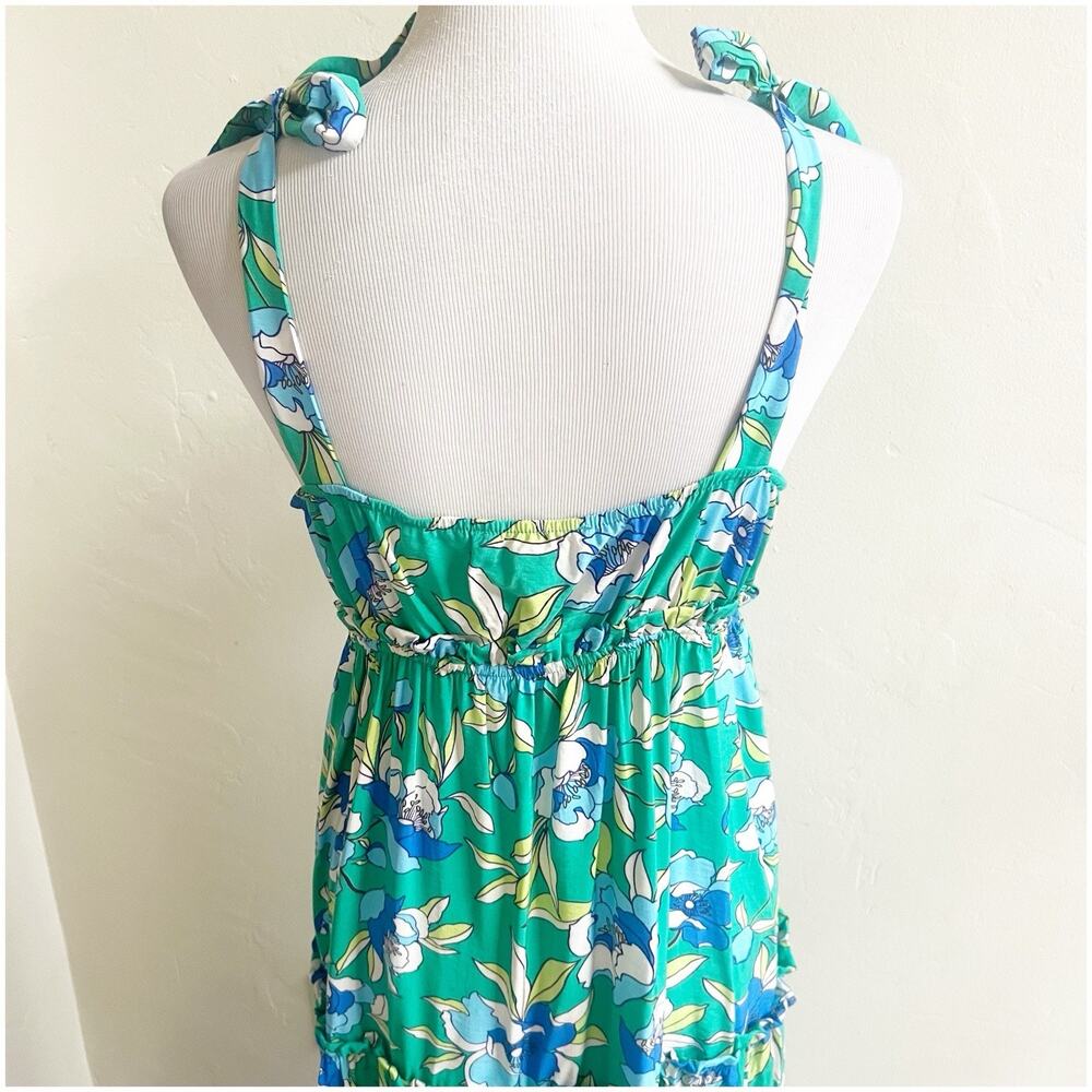 Monteau Los Angeles Floral Tiered Maxi Dress Green Size Large V-Neck Bohemian - Picture 12 of 14